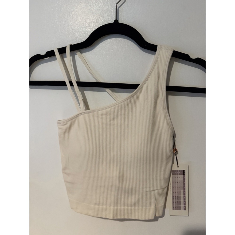 CALIA Women's Seamless One Shoulder Sports Bra Brami Light Cream Size XXS